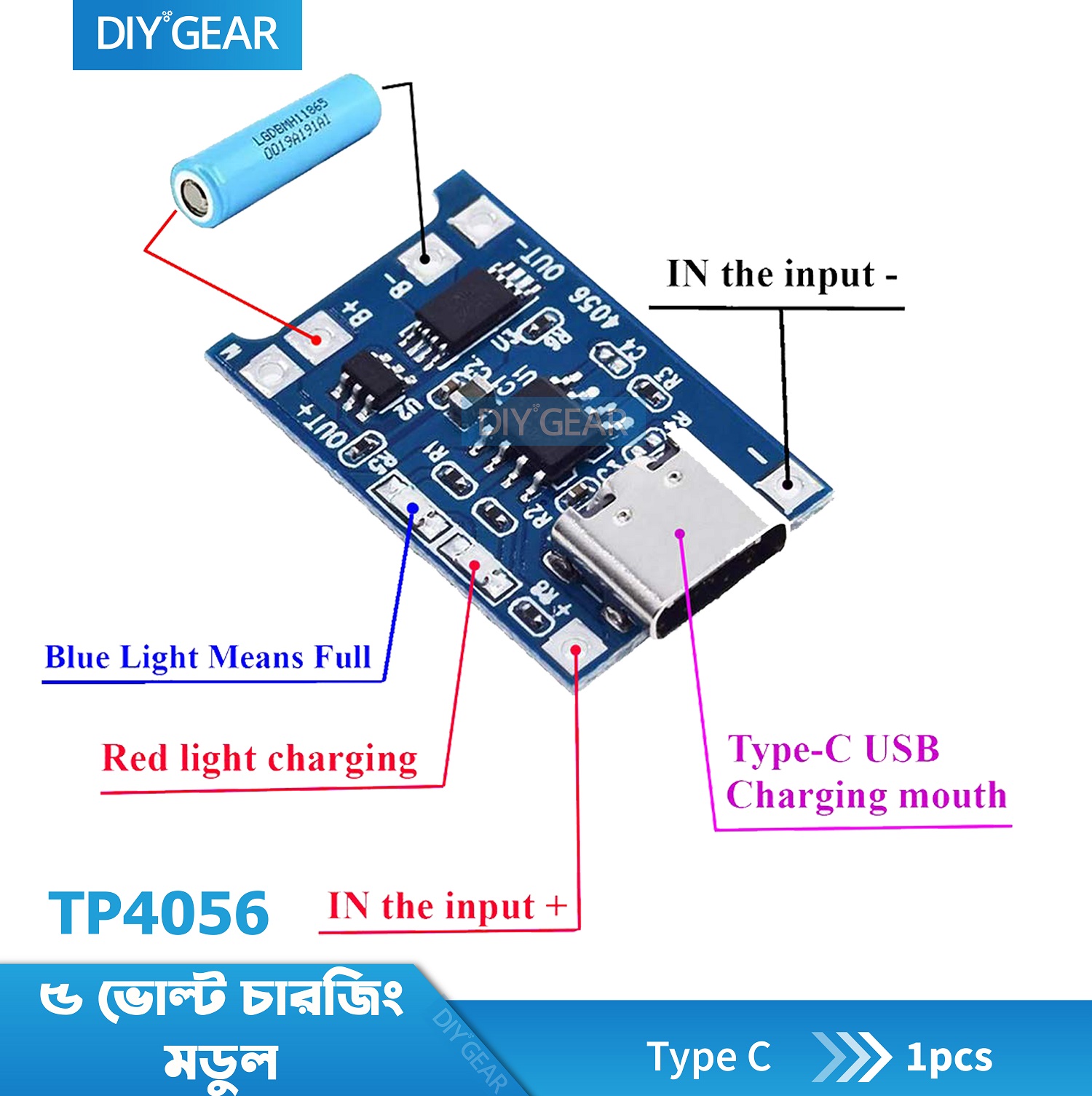 TP4056 Dual Protection Lithium-Ion Battery Charging Module (Type C USB ...